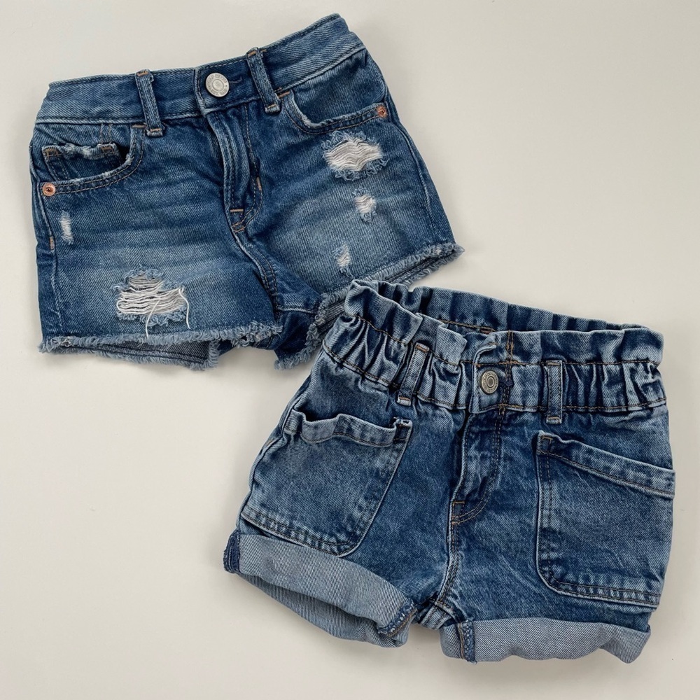 Baby GAP LOT OF 2 Denim Shorts, Ruffle Mom Distressed Stride Shorts Size 3 and 4